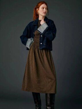 Daisy Street Brulee Drop Waist Smocked Puff Sleeve Midi Dress